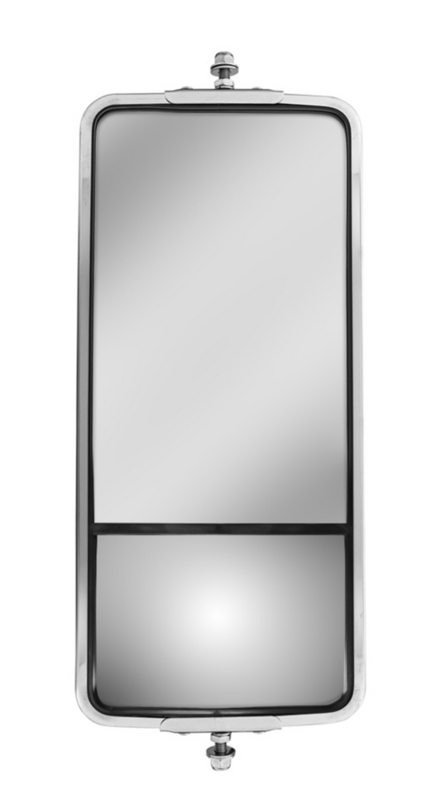 Truck Mirror West Coast Style, Convex Lower Pane, Polished Stainless