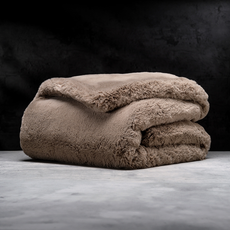 Truffle Brown High Pile Faux Fur Throw Blanket for Cozy Styling
