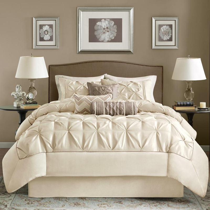 Tufted Leaf Comforter Set Botanical Embroidery Traditional Ivory