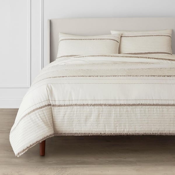 Tufted Stripe Comforter Set Woven Cotton Boho Chic Neutral Bedding