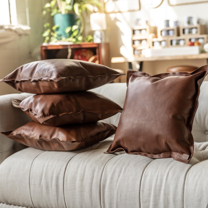 Tumbled Leather Pillow: Faux Texture, Pebbled Grain, Rustic Decor