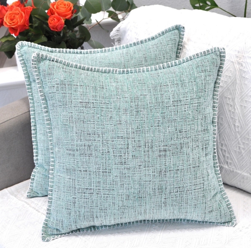 Turquoise Throw Pillows with Contrast Stitched Flange Edge