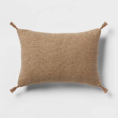 Tweed Oblong Throw Pillow, Transitional Textured Lumbar Cushion
