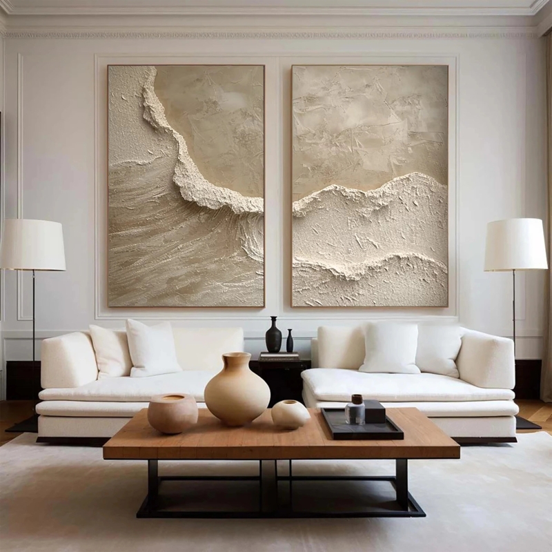 Two-Piece Wall Art Set: Large Impasto Textured Paintings