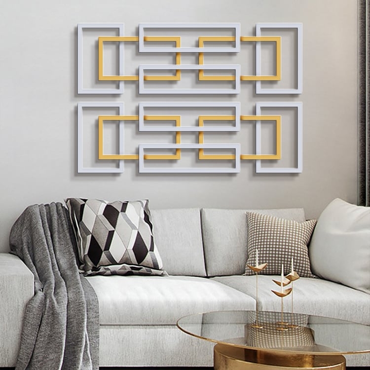 Two-Tone Geometric Metal Wall Art Set with Layered Rectangles