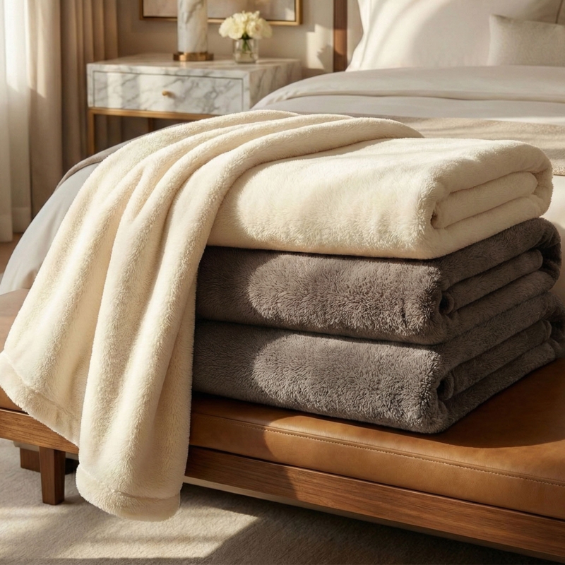Ultra-Plush Throw Blanket Stack, Solid Colors, Soft and Warm (61 chars)