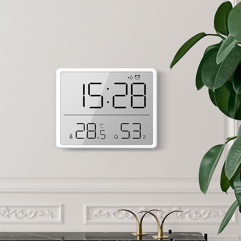 Ultra-Thin White Digital Wall Clock with Humidity Sensor