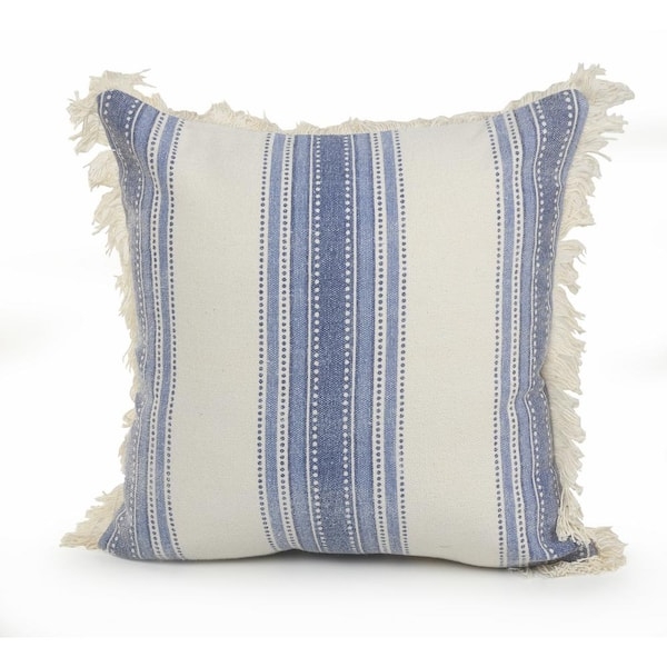 Unbranded Coastal Blue / Cream 18 in. x 18 in. Striped Cotton Standard  Indoor Throw Pillow 8697A8084D9348