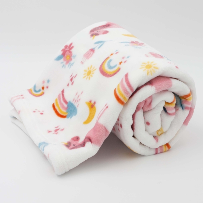 Unicorn Throw Blanket Plush Flannel Star Pattern Whimsical Nursery