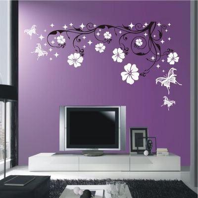 Upholstered Platform Bed Low Profile Frame Floral Mural Accent Wall
