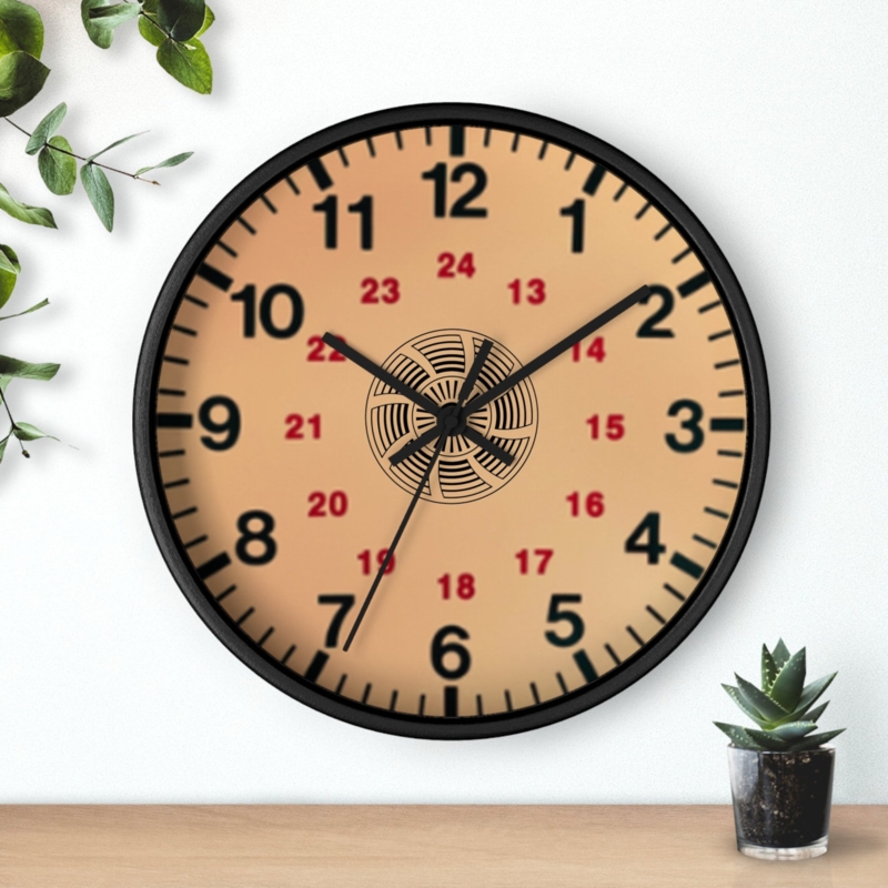 Utilitarian 24 Hour Analog Clock, Dual Hour Rings, Slim Frame