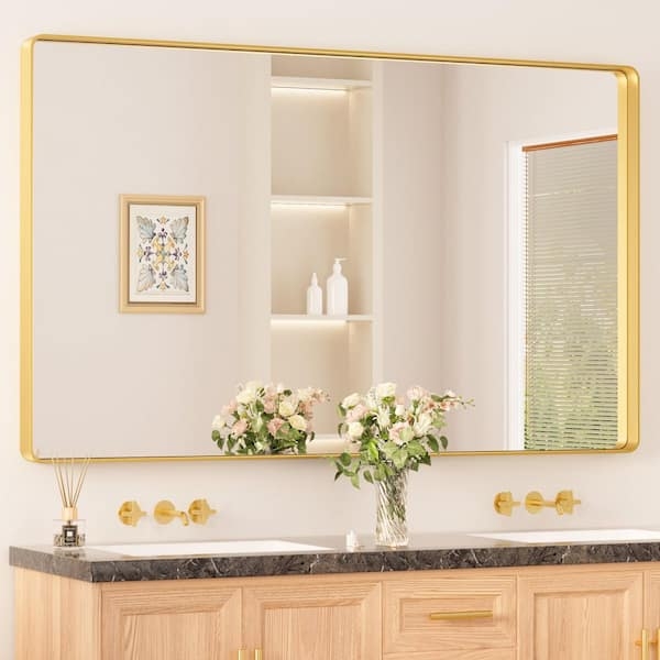 Vanity Mirror: Brushed Gold with Modern Rounded Corners