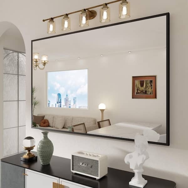Vanity Mirror Matte Black 60 Inch Slim Rectangular Modern Design