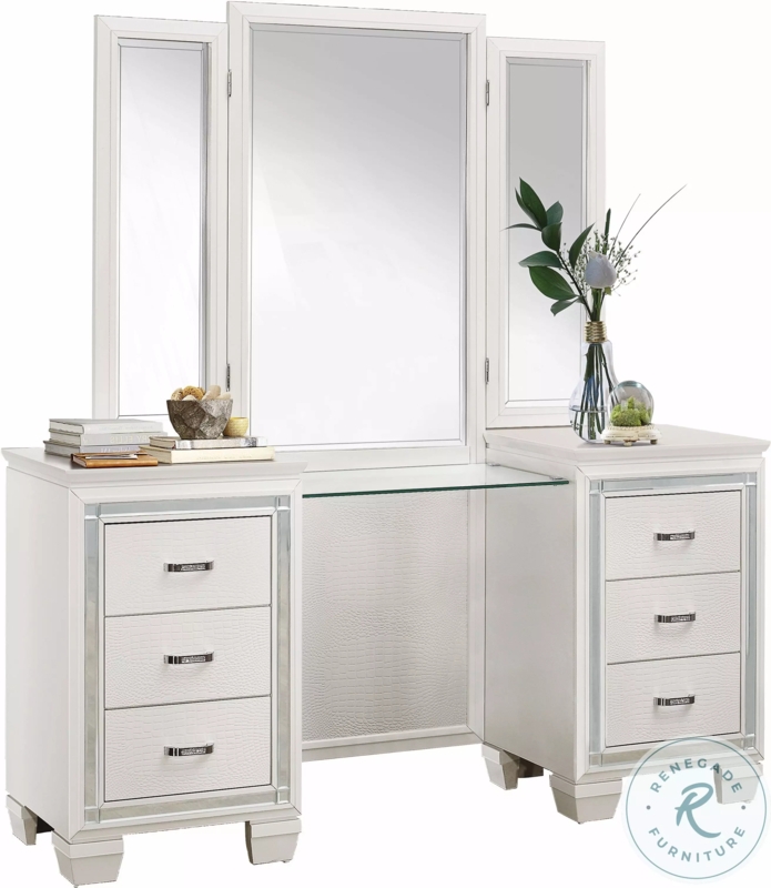 Vanity With Mirror: Tri-Fold Design, LED Lighting, Modern Glam White