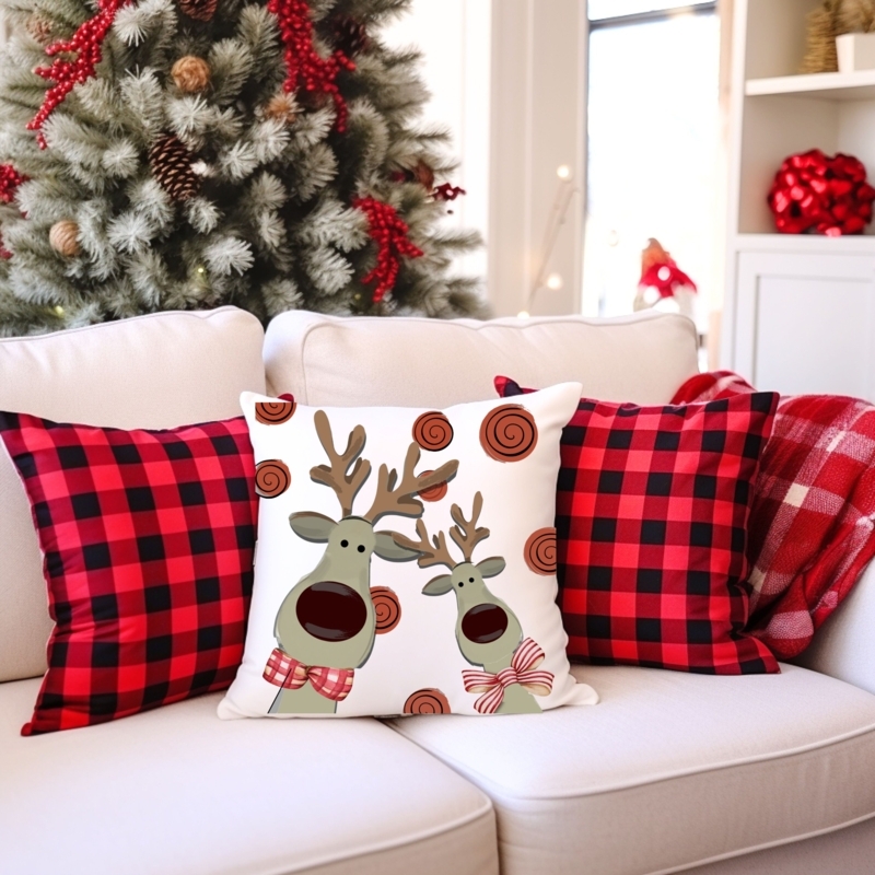 Velvet-Like Throw Pillows Set of 4 Holiday Character Motifs Cozy Decor