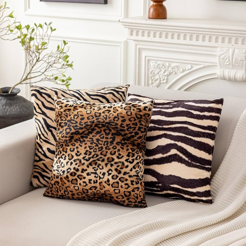 Velvet Throw Pillow Set Zebra Print Black and White Chic