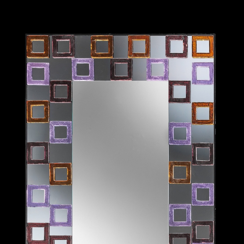 Venetian Mirror Ornate Crown Etched Floral Details Multicolor Glass
