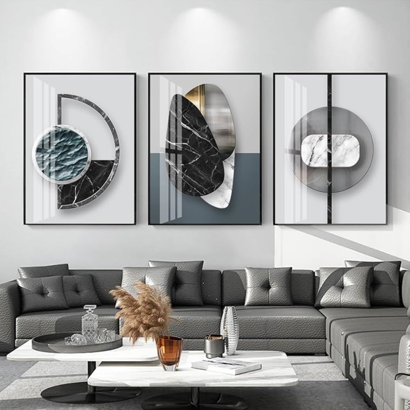 Vertical Canvas Wall Art: Moody Interlocking Geometric Teal & Gold