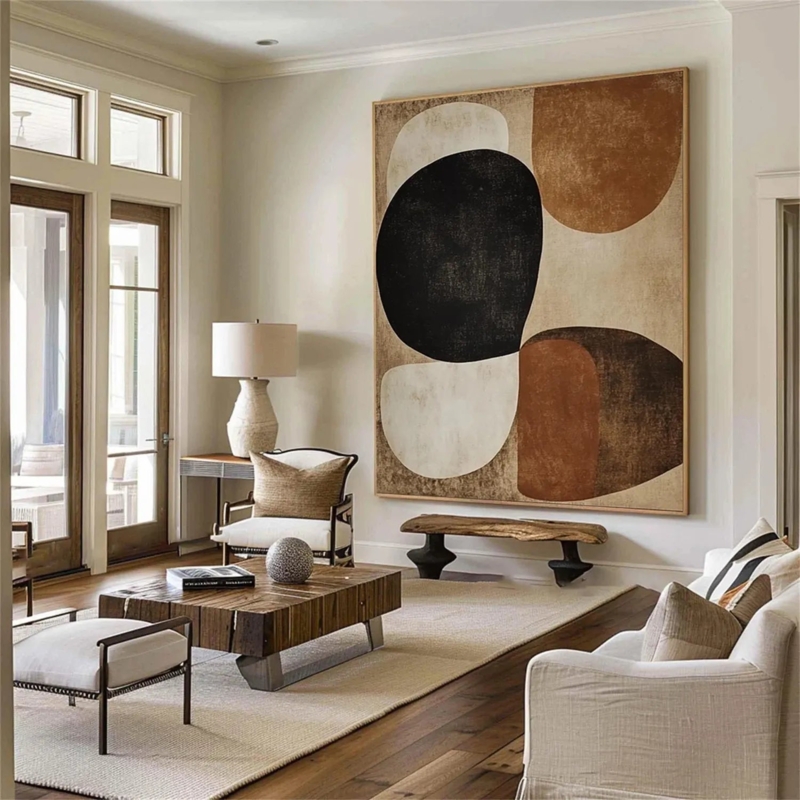 Vertical Wall Art: Large Impasto Canvas with Black Abstract Stroke