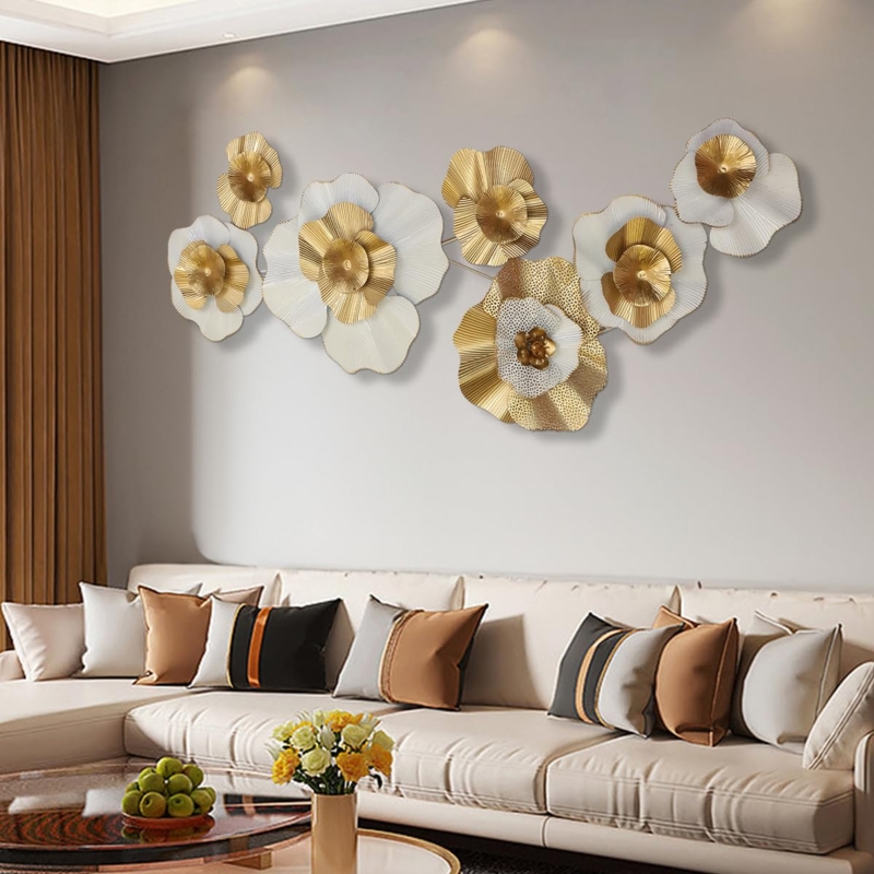 Vertical Wall Sculpture with White and Gold Leaf Design