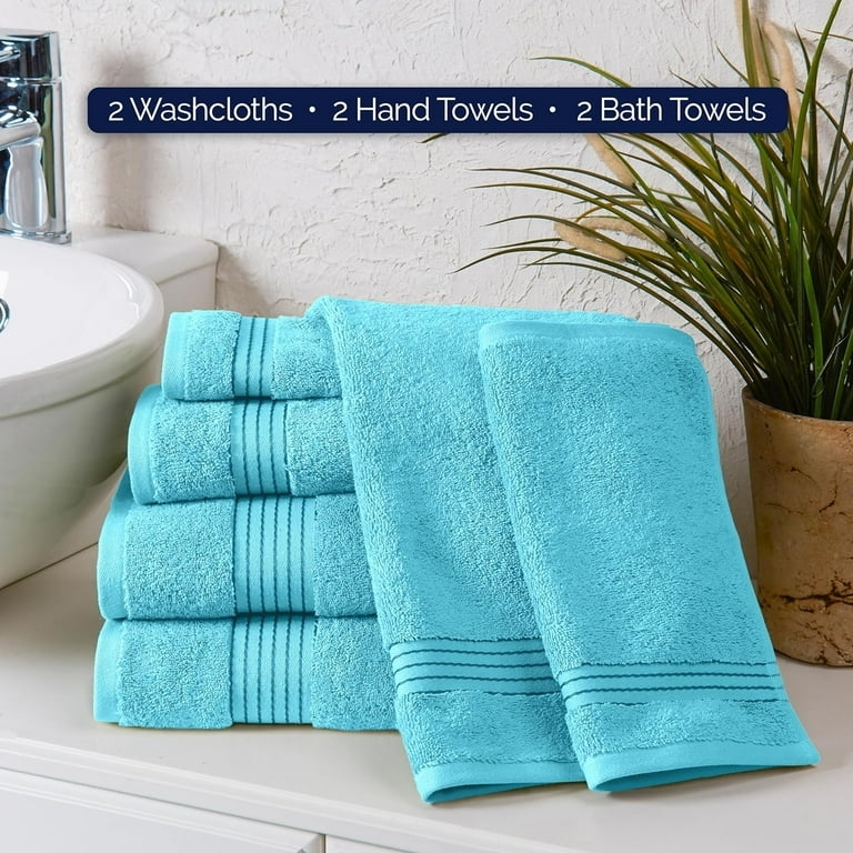 Vibrant Aqua Bath Towel Set with Dobby Border for Coastal Bathroom
