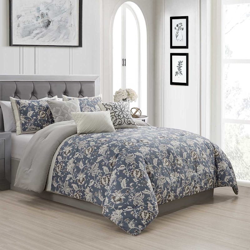 Vibrant Multicolor Botanical Comforter Set Dark Floral Base
