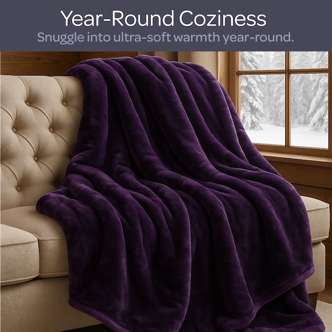 Vibrant Purple Plush Blanket, Thick Velvety Pile, Mink-Like Texture (67 chars)