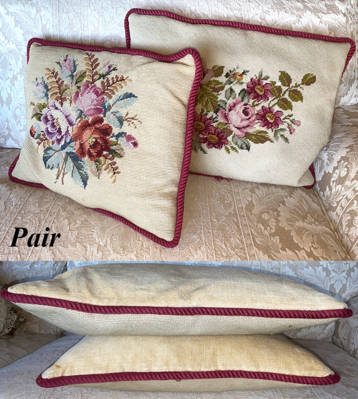 Victorian Rose Wool Needlepoint Throw Pillows, Dark Base, Traditional