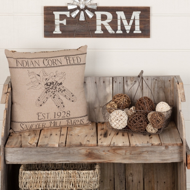 Vintage Corn Feed Graphic Throw Pillow with Typography