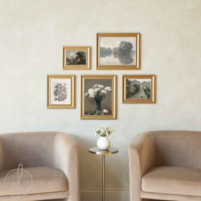 Vintage Gallery Wall Art Set with Ornate Frames