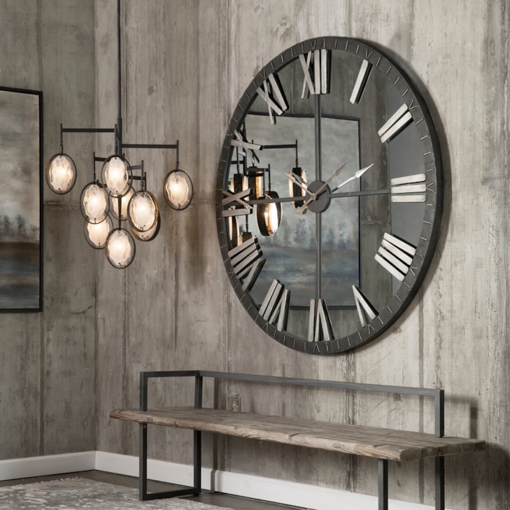 Vintage Industrial Wall Clock Circular Cut Outs Patina Finish