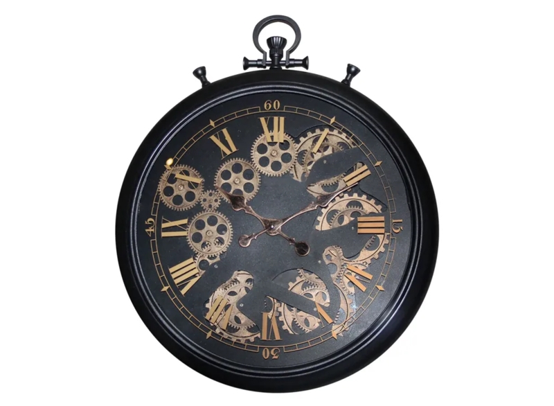 Vintage Metal Gear Wall Clock Antique Bronze Dark Gray Roman Numerals