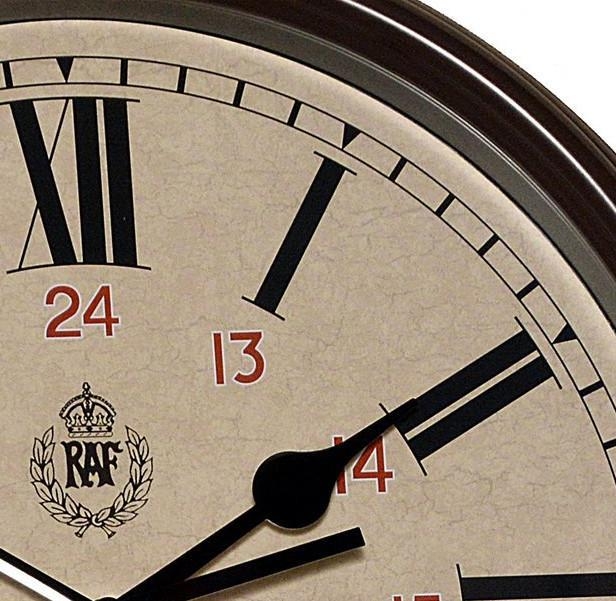 Vintage Military Wall Clock, RAF Emblem, 12/24 Hour Track, Spade Hands