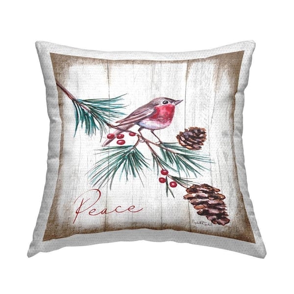 Vintage Script Throw Pillow: Detailed Bird Illustration, Outdoor.