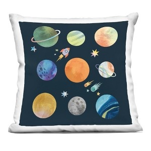 Vintage Style Throw Pillow featuring Rocket Ship Illustration.