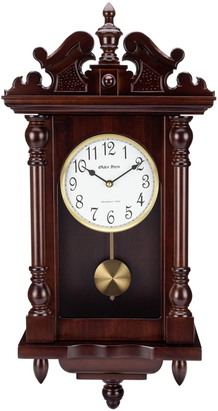 Vintage Wall Clock with Swinging Pendulum and Ornate Wood Case