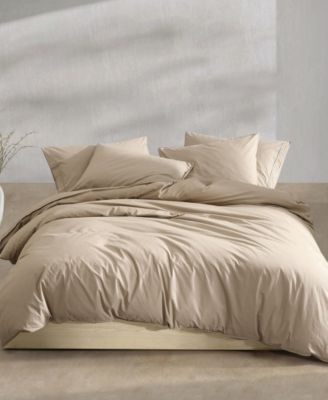 Wached Cotton Look Comforter Set in Camel Brown, Organic Modern Bedding