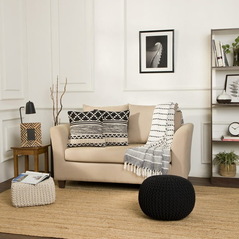 Waffle Knit Throw Blanket Sage Green Knotted Fringe Details
