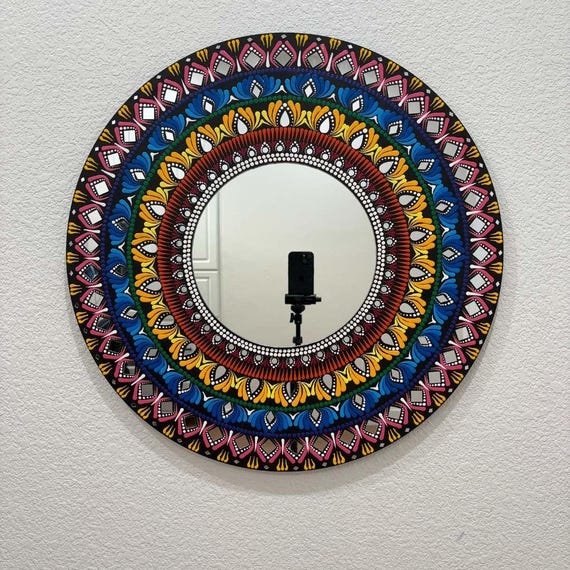 Wall Accent Round Lippan Art Mandala Pattern Mirror Insets