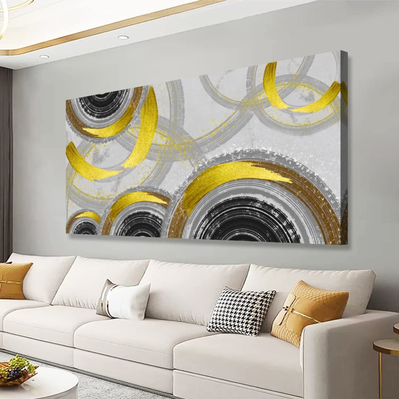 Wall Art Abstract Line Triptych Mustard Yellow Living Room