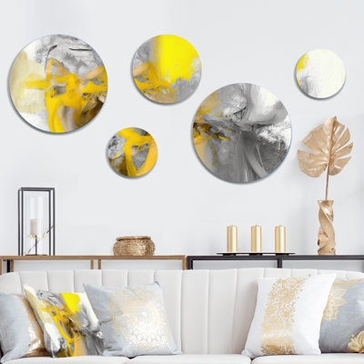Wall Art Abstract Metal Panel Mustard Drip Industrial