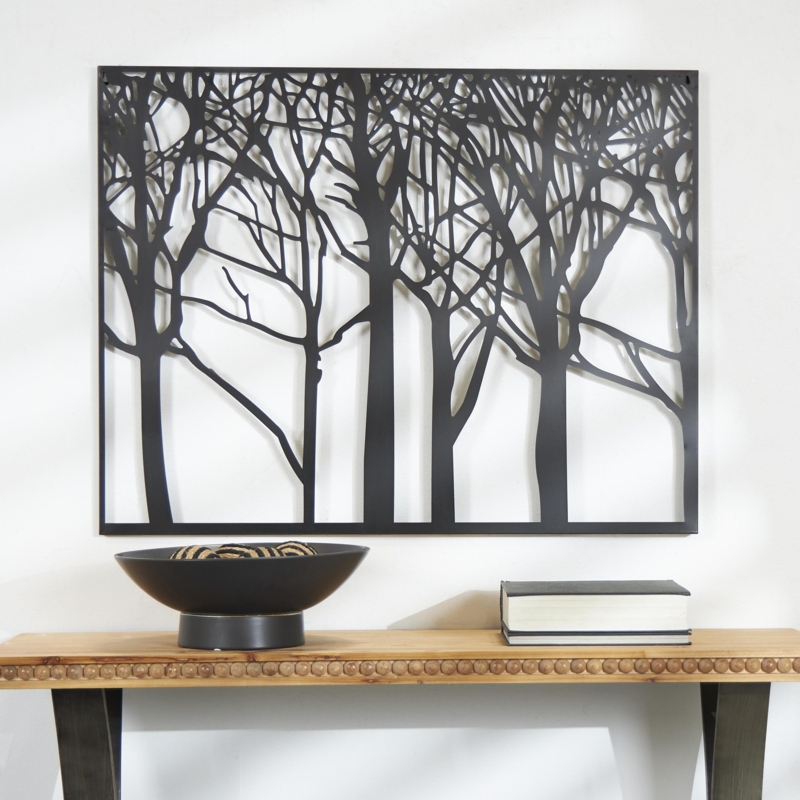 Wall Art Black Tree Silhouette Metal Panel Nature Inspired Cutout