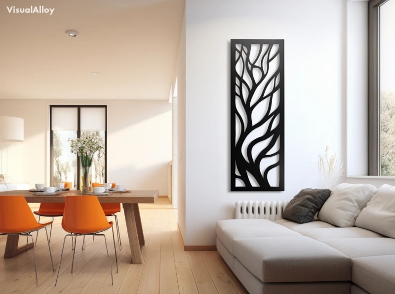 Wall Art Circular Frame Tree Silhouette Black Metal Cutout