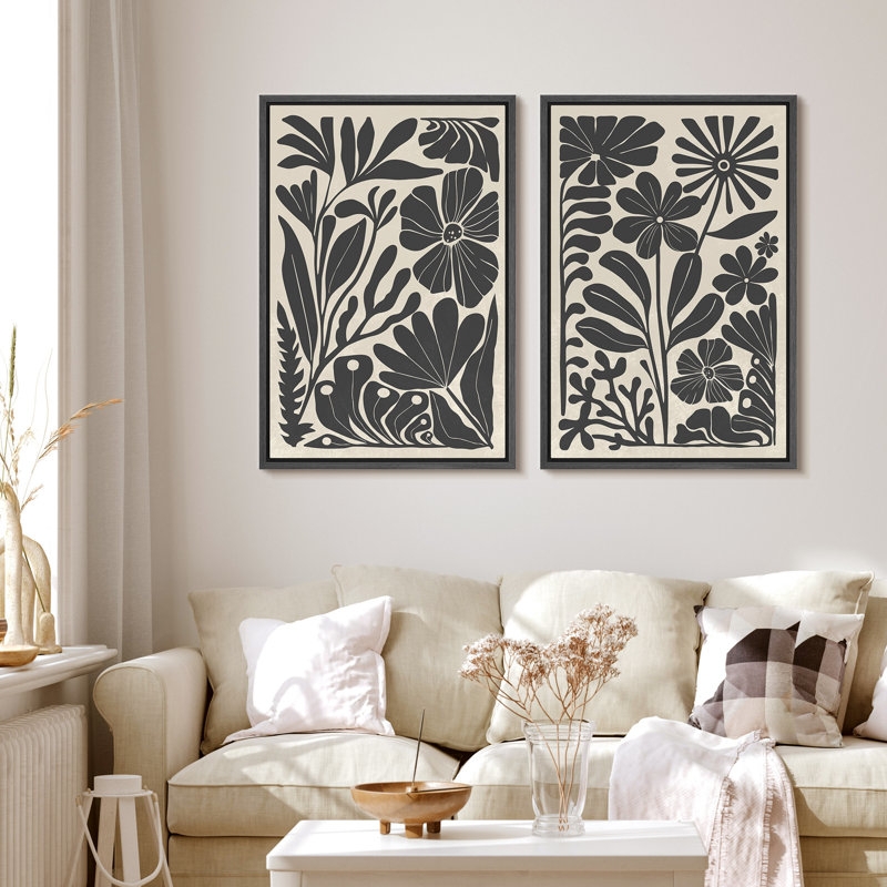 Wall Art Diptych Minimalist Line Art Slim Wood Frame Scandi Boho