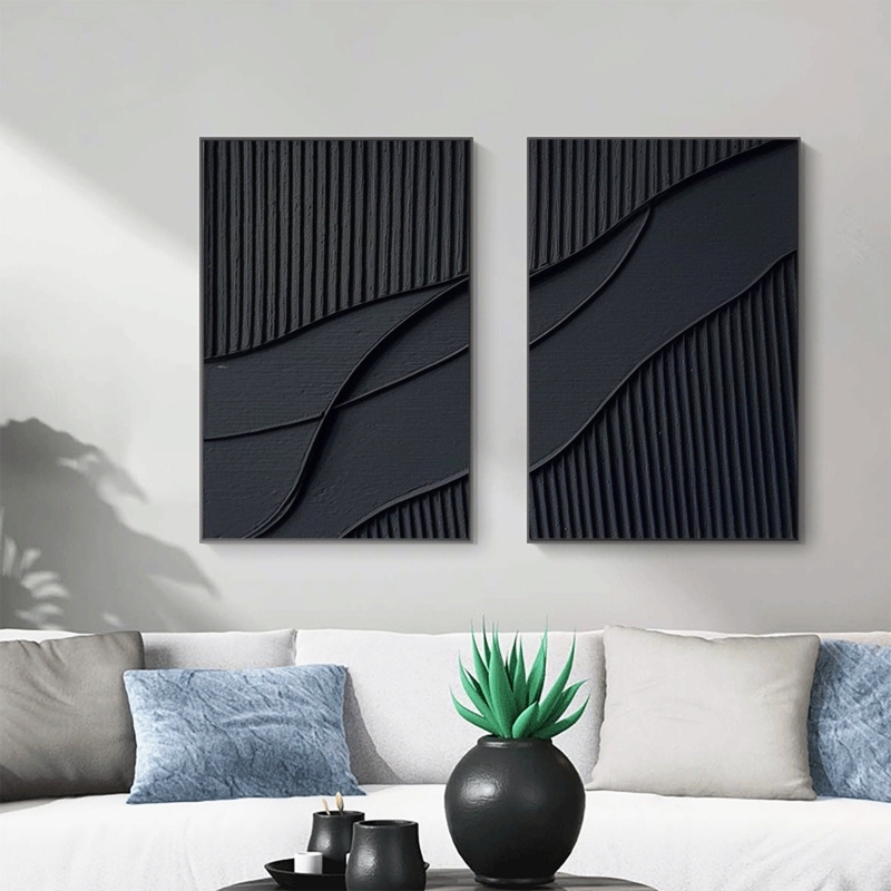Wall Art Diptych: Unframed Minimalist Dark Impasto Texture Set