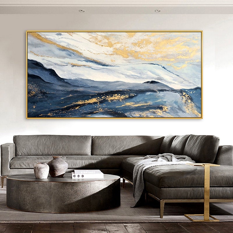 Wall Art Extra Large Horizontal Canvas Gold Leaf, Contemporary Luxe