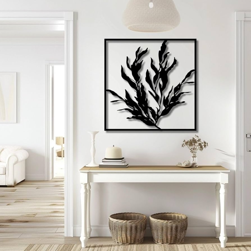 Wall Art Four Piece Grid Botanical Metal Cutouts Black Minimalist