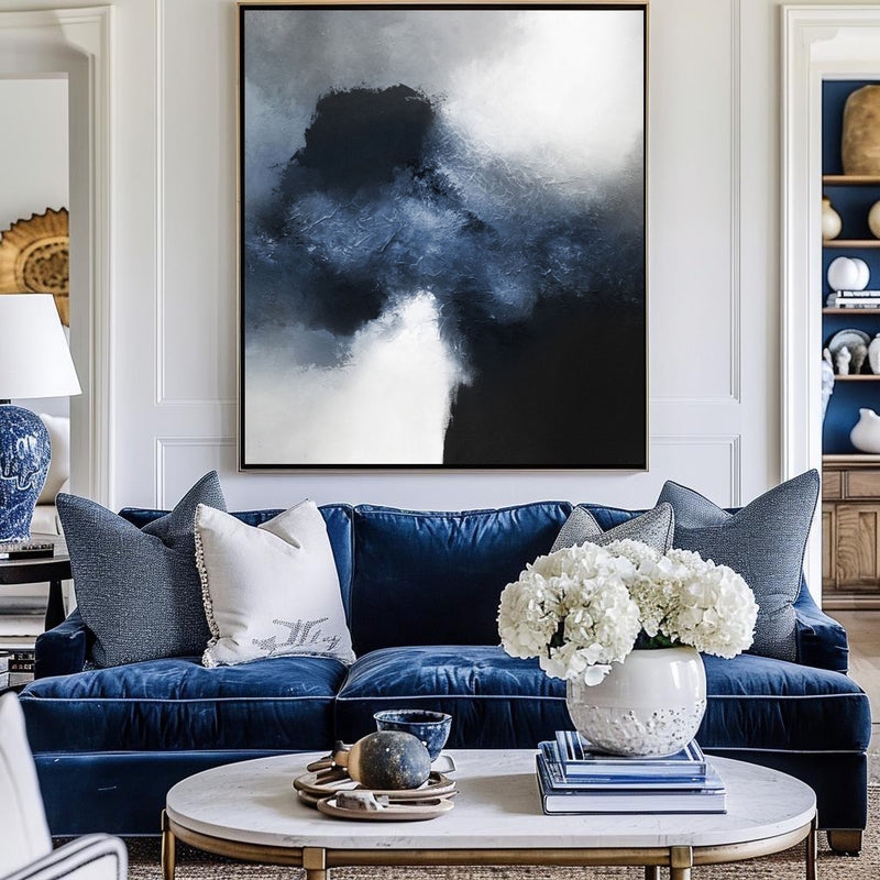 Wall Art Framed Abstract Expressive Brushwork Black Floater Frame