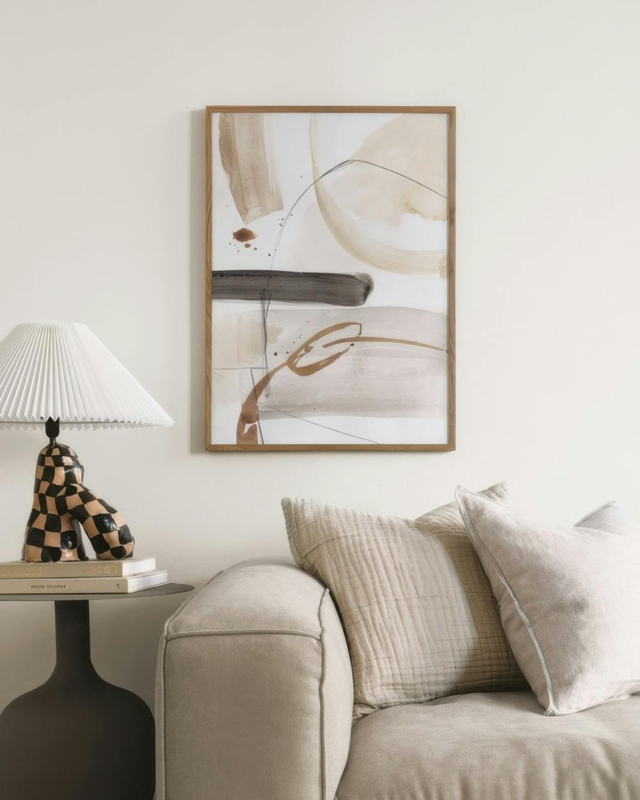 Wall Art Framed Abstract Watercolor Print Neutral Beige Japandi