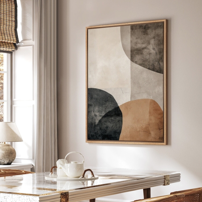 Wall Art Framed Canvas Geometric Composition Neutral Palette Minimalist